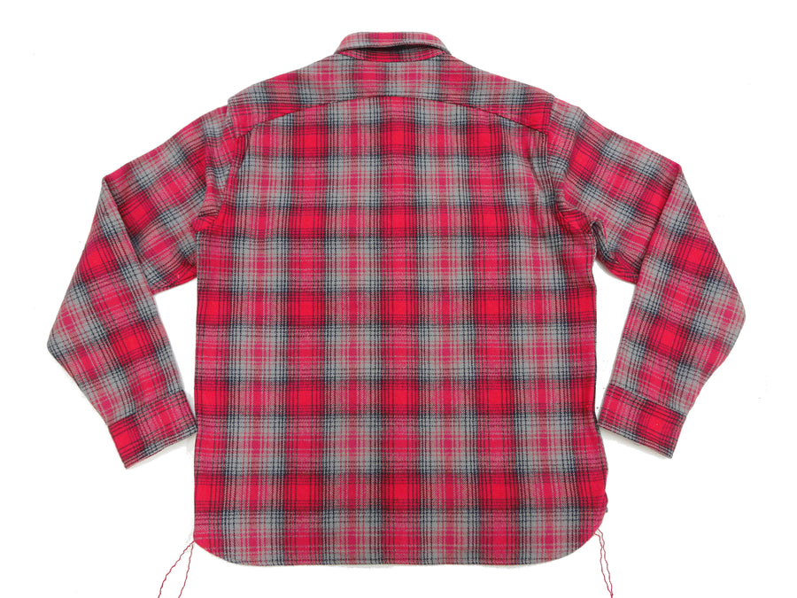Sugar Cane Men's Vintage-Style Brushed Plaid Flannel Long-Sleeve Work Shirt - Fiction Romance Collection - 100% Cotton Herringbone Twill, Made in Japan (SC29584 165 Red)