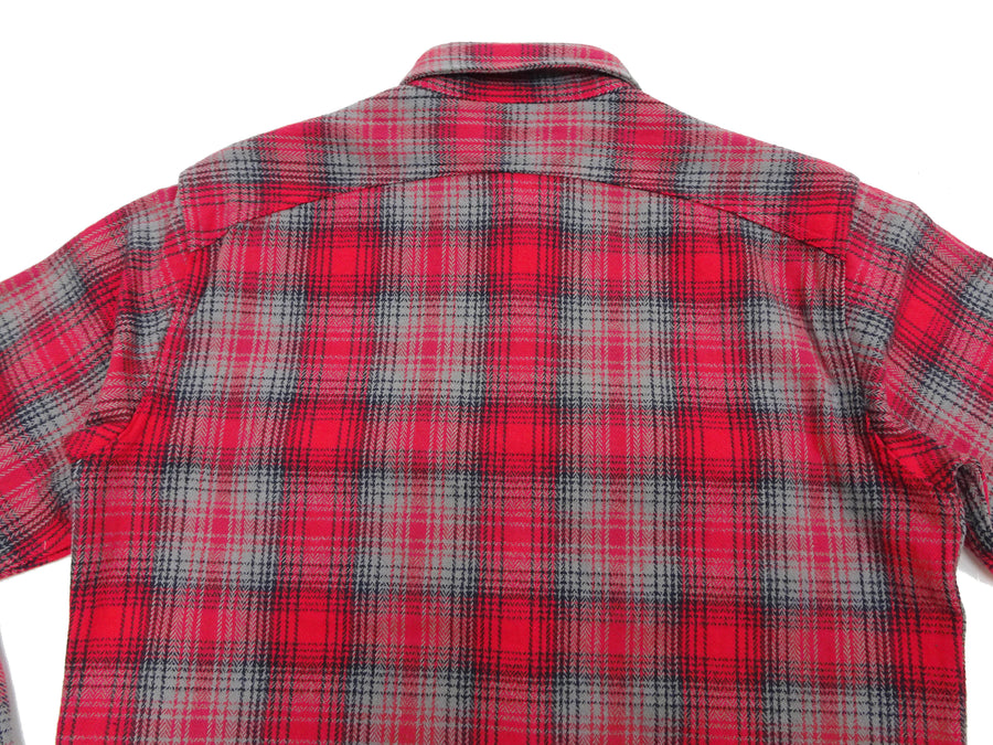 Sugar Cane Men's Vintage-Style Brushed Plaid Flannel Long-Sleeve Work Shirt - Fiction Romance Collection - 100% Cotton Herringbone Twill, Made in Japan (SC29584 165 Red)