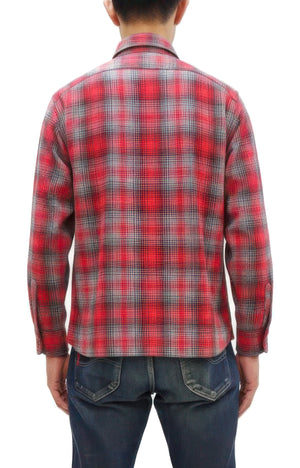 Sugar Cane Men's Vintage-Style Brushed Plaid Flannel Long-Sleeve Work Shirt - Fiction Romance Collection - 100% Cotton Herringbone Twill, Made in Japan (SC29584 165 Red)
