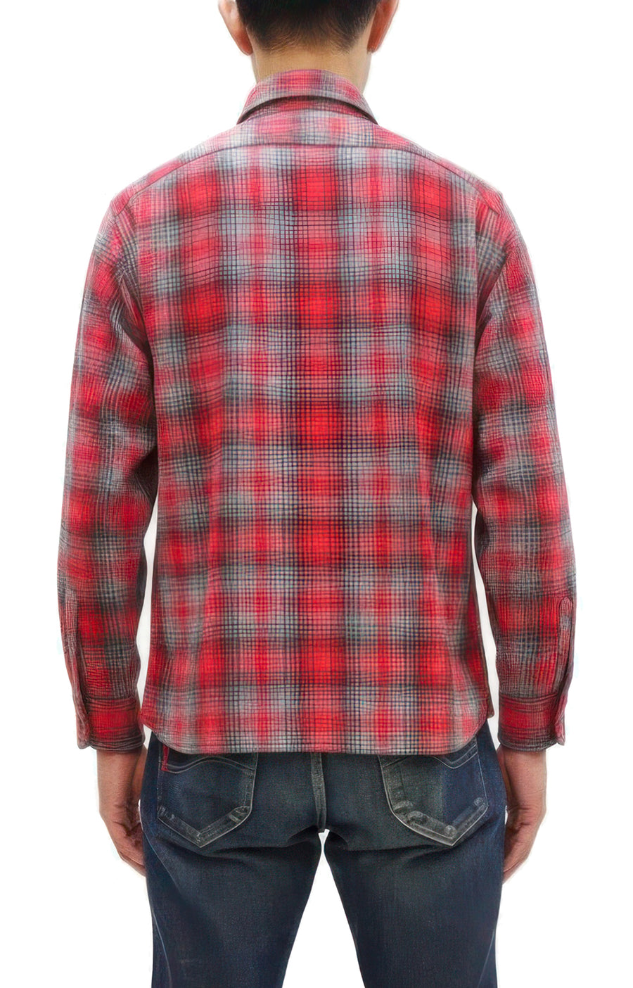 Sugar Cane Men's Vintage-Style Brushed Plaid Flannel Long-Sleeve Work Shirt - Fiction Romance Collection - 100% Cotton Herringbone Twill, Made in Japan (SC29584 165 Red)