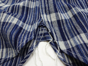 Sugar Cane Men's Indigo Plaid Long-Sleeve Work Shirt - Fiction Romance Collection - 100% Cotton, Inspired by Traditional Japanese Kimono Fabric, Made in Japan (SC29591 421A Navy)