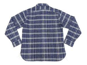 Sugar Cane Men's Indigo Plaid Long-Sleeve Work Shirt - Fiction Romance Collection - 100% Cotton, Inspired by Traditional Japanese Kimono Fabric, Made in Japan (SC29591 421A Navy)