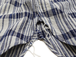 Sugar Cane Men's Indigo Plaid Long-Sleeve Work Shirt - Fiction Romance Collection - 100% Cotton, Inspired by Traditional Japanese Kimono Fabric, Made in Japan (SC29591 401A Off White)