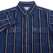 Load image into Gallery viewer, Sugar Cane Men&#39;s Indigo Vertical Multi-Stripe Long-Sleeve Work Shirt - Fiction Romance Collection - 100% Cotton, Inspired by Traditional Japanese Kimono Fabric, Made in Japan (SC29592 421A Navy)
