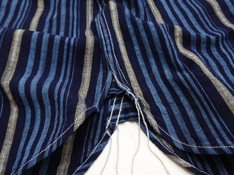 Sugar Cane Men's Indigo Vertical Multi-Stripe Long-Sleeve Work Shirt - Fiction Romance Collection - 100% Cotton, Inspired by Traditional Japanese Kimono Fabric, Made in Japan (SC29592 421A Navy)