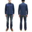 Load image into Gallery viewer, Sugar Cane Men&#39;s Indigo Vertical Multi-Stripe Long-Sleeve Work Shirt - Fiction Romance Collection - 100% Cotton, Inspired by Traditional Japanese Kimono Fabric, Made in Japan (SC29592 421A Navy)
