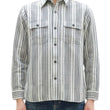 Load image into Gallery viewer, Sugar Cane Men&#39;s Indigo Vertical Multi-Stripe Long-Sleeve Work Shirt - Fiction Romance Collection - 100% Cotton, Inspired by Traditional Japanese Kimono Fabric, Made in Japan (SC29592 401A Off White)
