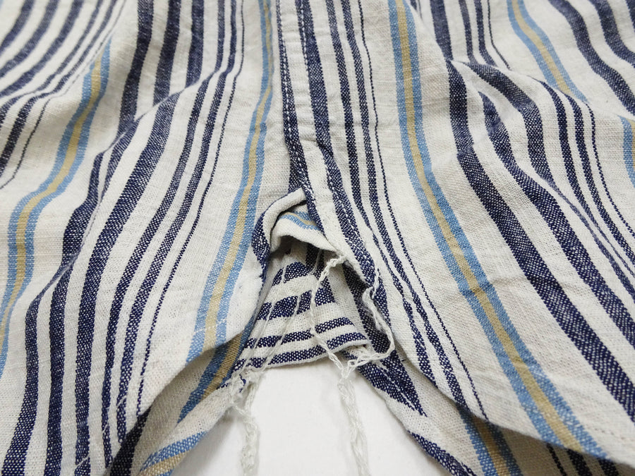 Sugar Cane Men's Indigo Vertical Multi-Stripe Long-Sleeve Work Shirt - Fiction Romance Collection - 100% Cotton, Inspired by Traditional Japanese Kimono Fabric, Made in Japan (SC29592 401A Off White)