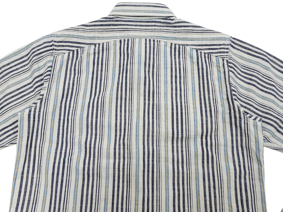 Sugar Cane Men's Indigo Vertical Multi-Stripe Long-Sleeve Work Shirt - Fiction Romance Collection - 100% Cotton, Inspired by Traditional Japanese Kimono Fabric, Made in Japan (SC29592 401A Off White)