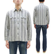 Load image into Gallery viewer, Sugar Cane Men&#39;s Indigo Vertical Multi-Stripe Long-Sleeve Work Shirt - Fiction Romance Collection - 100% Cotton, Inspired by Traditional Japanese Kimono Fabric, Made in Japan (SC29592 401A Off White)
