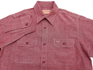 Sugar Cane Men's Red Chambray Work Shirt, Long-Sleeve Cotton Button-Up Shirt, Made in Japan (SC29682, 461A Red, One-Wash)