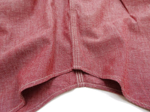 Sugar Cane Men's Red Chambray Work Shirt, Long-Sleeve Cotton Button-Up Shirt, Made in Japan (SC29682, 461A Red, One-Wash)
