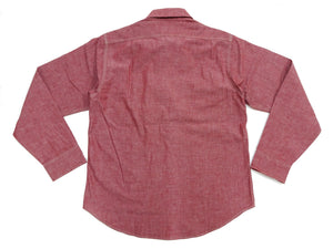Sugar Cane Men's Red Chambray Work Shirt, Long-Sleeve Cotton Button-Up Shirt, Made in Japan (SC29682, 461A Red, One-Wash)