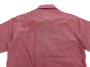Sugar Cane Men's Red Chambray Work Shirt, Long-Sleeve Cotton Button-Up Shirt, Made in Japan (SC29682, 461A Red, One-Wash)