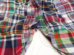 Sugar Cane Men's Long Sleeve Patchwork Madras Button-Down Shirt, Lightweight 100% Cotton Plaid, Made in Japan (SC29736 128 Navy Tone)