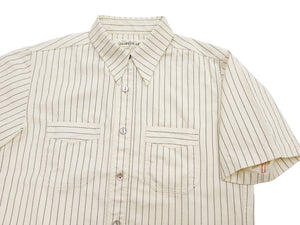 Sugar Cane Men's Short Sleeve Ecru Wabash Stripe Work Shirt 8.5 oz