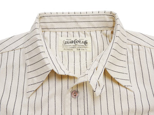 Sugar Cane Men's Short Sleeve Ecru Wabash Stripe Work Shirt 8.5 oz Cotton Twill Made in Japan (Fiction Romance SC37275 401A One-Wash)