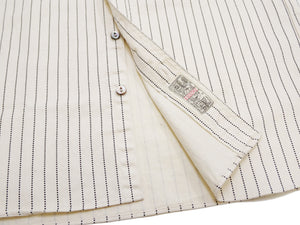 Sugar Cane Men's Short Sleeve Ecru Wabash Stripe Work Shirt 8.5 oz Cotton Twill Made in Japan (Fiction Romance SC37275 401A One-Wash)