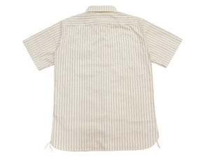 Sugar Cane Men's Short Sleeve Ecru Wabash Stripe Work Shirt 8.5 oz Cotton Twill Made in Japan (Fiction Romance SC37275 401A One-Wash)