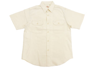 Sugar Cane Ecru Chambray Shirt Men's Casual Short Sleeve Plain Button Up Work Shirt SC37942 401 Ecru One Wash