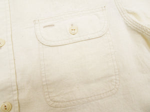Sugar Cane Ecru Chambray Shirt Men's Casual Short Sleeve Plain Button Up Work Shirt SC37942 401 Ecru One Wash