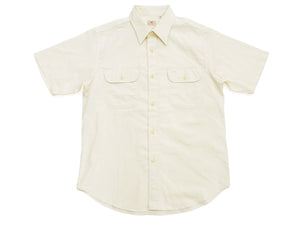 Sugar Cane Ecru Chambray Shirt Men's Casual Short Sleeve Plain Button Up Work Shirt SC37942 401 Ecru One Wash