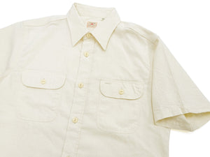 Sugar Cane Ecru Chambray Shirt Men's Casual Short Sleeve Plain Button Up Work Shirt SC37942 401 Ecru One Wash