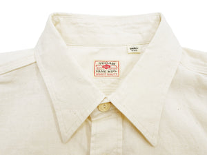Sugar Cane Ecru Chambray Shirt Men's Casual Short Sleeve Plain Button Up Work Shirt SC37942 401 Ecru One Wash
