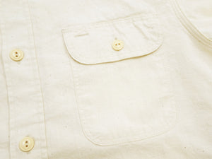 Sugar Cane Ecru Chambray Shirt Men's Casual Short Sleeve Plain Button Up Work Shirt SC37942 401 Ecru One Wash