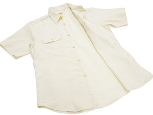 Sugar Cane Ecru Chambray Shirt Men's Casual Short Sleeve Plain Button Up Work Shirt SC37942 401 Ecru One Wash