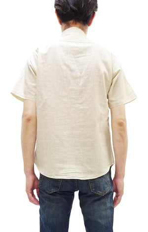 Sugar Cane Ecru Chambray Shirt Men's Casual Short Sleeve Plain Button Up Work Shirt SC37942 401 Ecru One Wash
