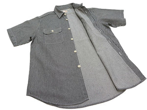 Sugar Cane Hickory Stripe Work Shirt - Men's Casual Short Sleeve Button Up Shirt SC37944 119 Black