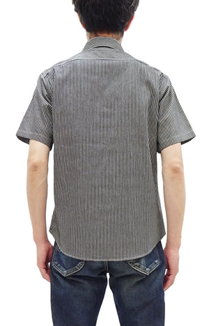 Sugar Cane Hickory Stripe Work Shirt - Men's Casual Short Sleeve Button Up Shirt SC37944 119 Black