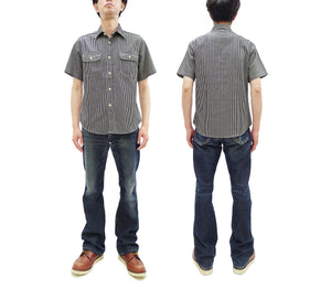 Sugar Cane Hickory Stripe Work Shirt - Men's Casual Short Sleeve Button Up Shirt SC37944 119 Black