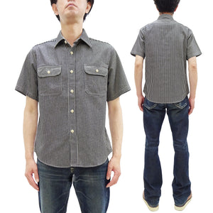 Sugar Cane Hickory Stripe Work Shirt - Men's Casual Short Sleeve Button Up Shirt SC37944 119 Black