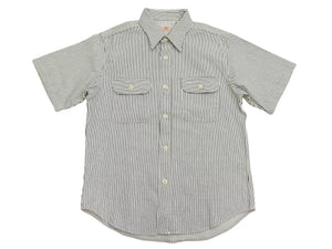 Sugar Cane Hickory Stripe Work Shirt - Men's Casual Short Sleeve Button Up Shirt SC37944 105 Off-White