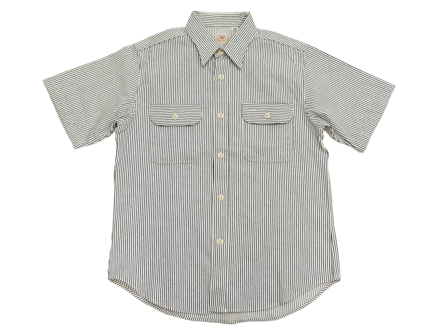 Sugar Cane Hickory Stripe Work Shirt - Men's Casual Short Sleeve Button Up Shirt SC37944 105 Off-White