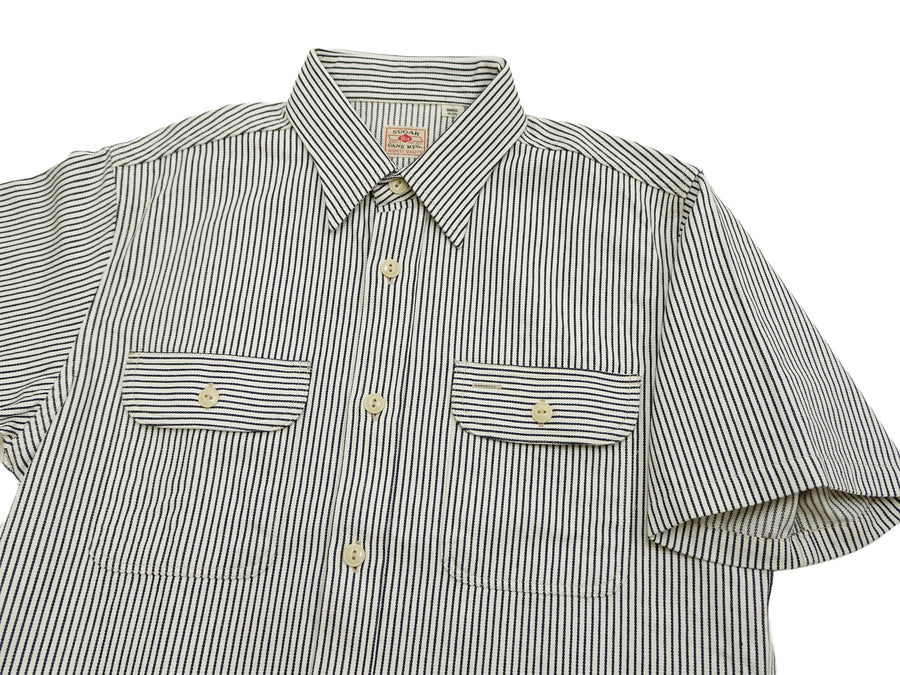 Sugar Cane Hickory Stripe Work Shirt - Men's Casual Short Sleeve Button Up Shirt SC37944 105 Off-White