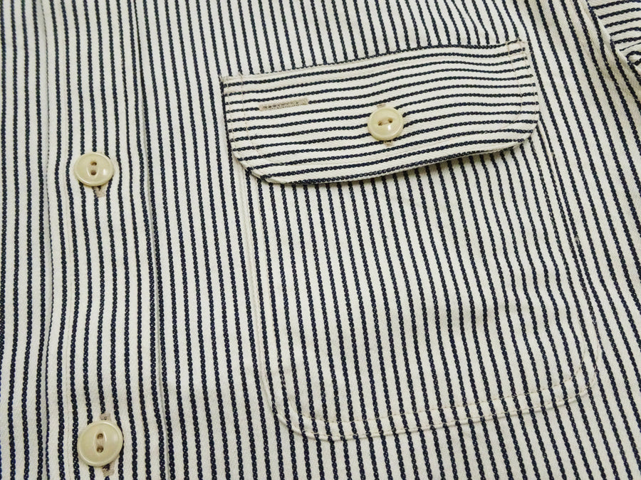 Sugar Cane Hickory Stripe Work Shirt - Men's Casual Short Sleeve Button Up Shirt SC37944 105 Off-White