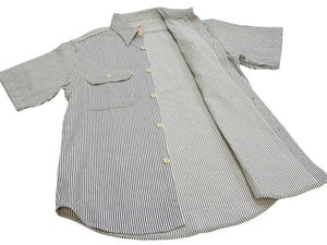 Sugar Cane Hickory Stripe Work Shirt - Men's Casual Short Sleeve Button Up Shirt SC37944 105 Off-White