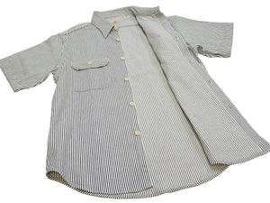 Sugar Cane Hickory Stripe Work Shirt - Men's Casual Short Sleeve Button Up Shirt SC37944 105 Off-White