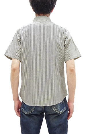 Sugar Cane Hickory Stripe Work Shirt - Men's Casual Short Sleeve Button Up Shirt SC37944 105 Off-White