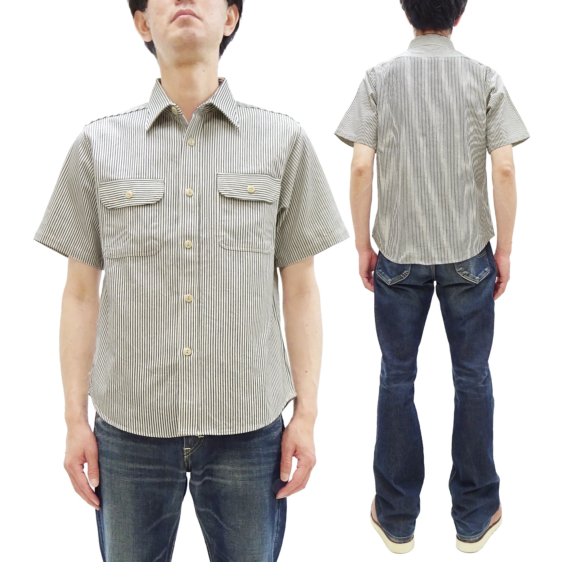Sugar Cane Hickory Stripe Work Shirt - Men's Casual Short Sleeve