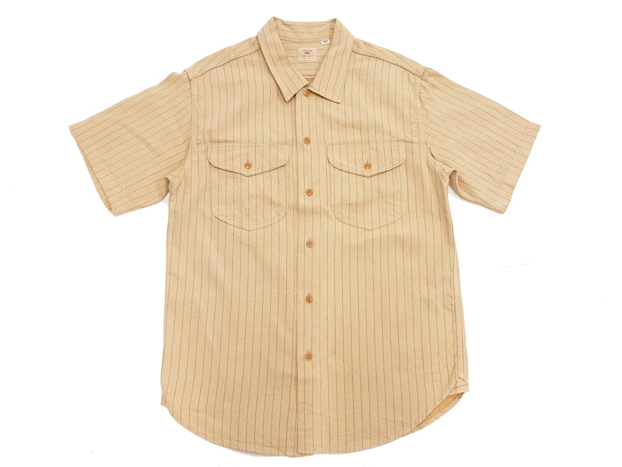 Sugar Cane Coke Stripe Work Shirt - Men's Casual Short Sleeve Pinstripe Button Up Shirt SC38699 133 Beige
