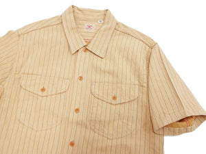 Sugar Cane Coke Stripe Work Shirt - Men's Casual Short Sleeve Pinstripe Button Up Shirt SC38699 133 Beige