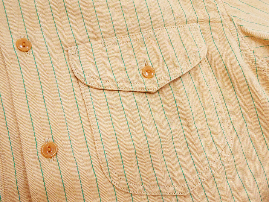 Sugar Cane Coke Stripe Work Shirt - Men's Casual Short Sleeve Pinstripe Button Up Shirt SC38699 133 Beige