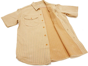 Sugar Cane Coke Stripe Work Shirt - Men's Casual Short Sleeve Pinstripe Button Up Shirt SC38699 133 Beige