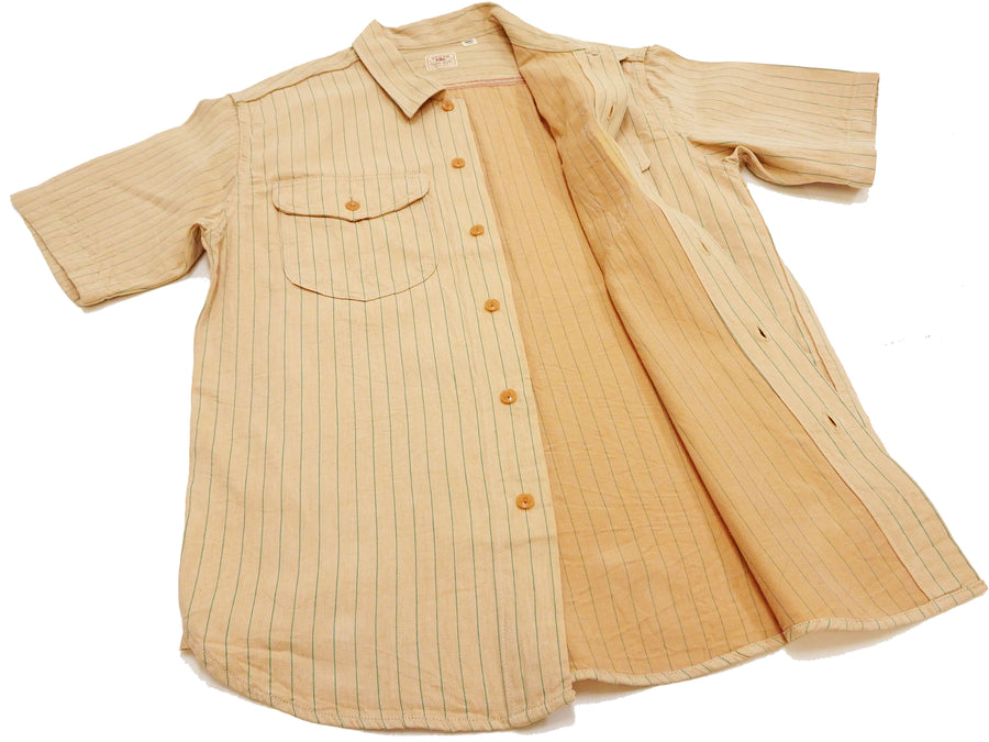 Sugar Cane Coke Stripe Work Shirt - Men's Casual Short Sleeve Pinstripe Button Up Shirt SC38699 133 Beige