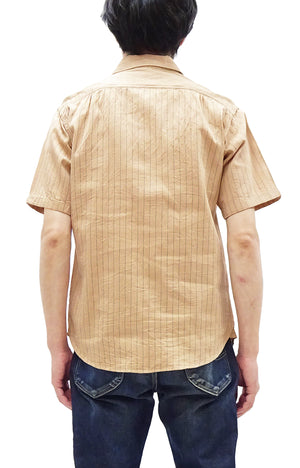 Sugar Cane Coke Stripe Work Shirt - Men's Casual Short Sleeve Pinstripe Button Up Shirt SC38699 133 Beige