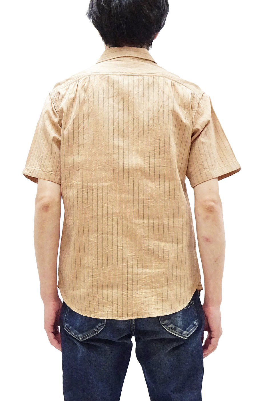 Sugar Cane Coke Stripe Work Shirt - Men's Casual Short Sleeve Pinstripe Button Up Shirt SC38699 133 Beige